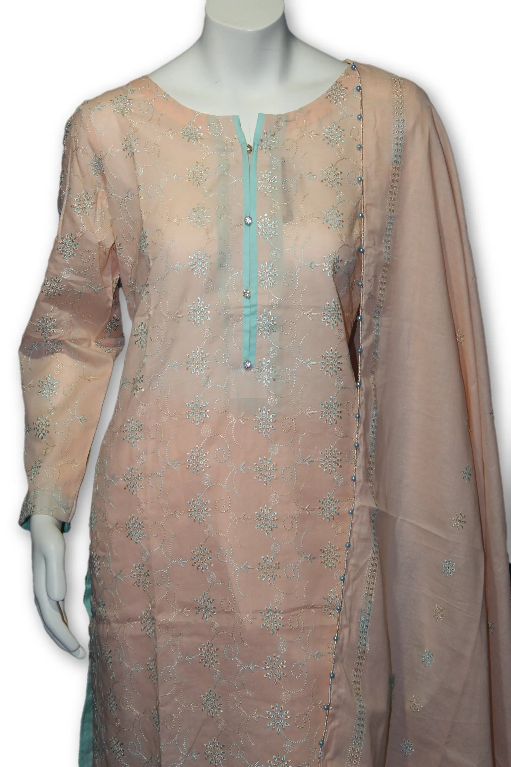 09 Pakistani Indian Fine Design Chicken Embroidered 3 Pcs Suit