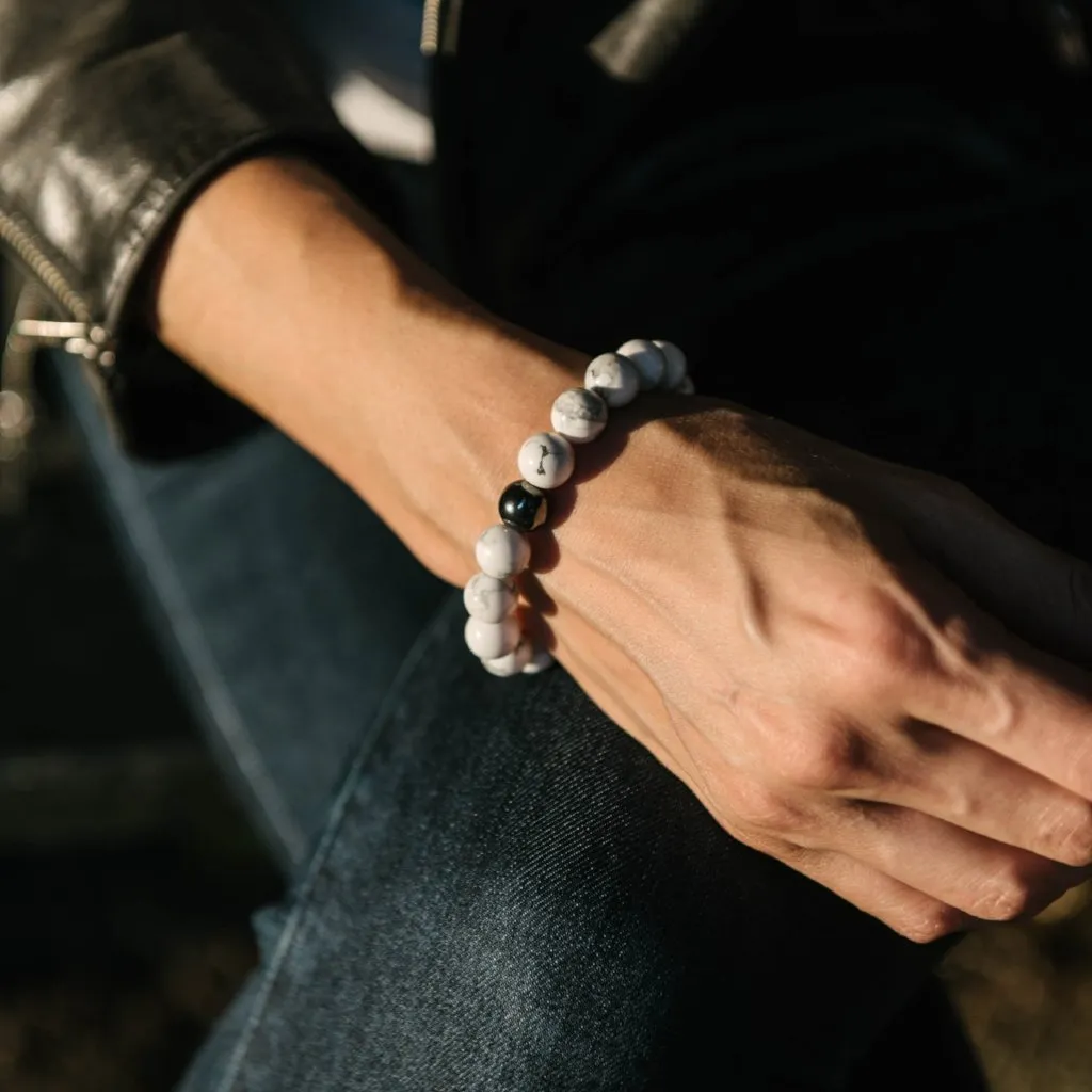 10mm Howlite Beaded Bracelet with Hematite Accent Bead