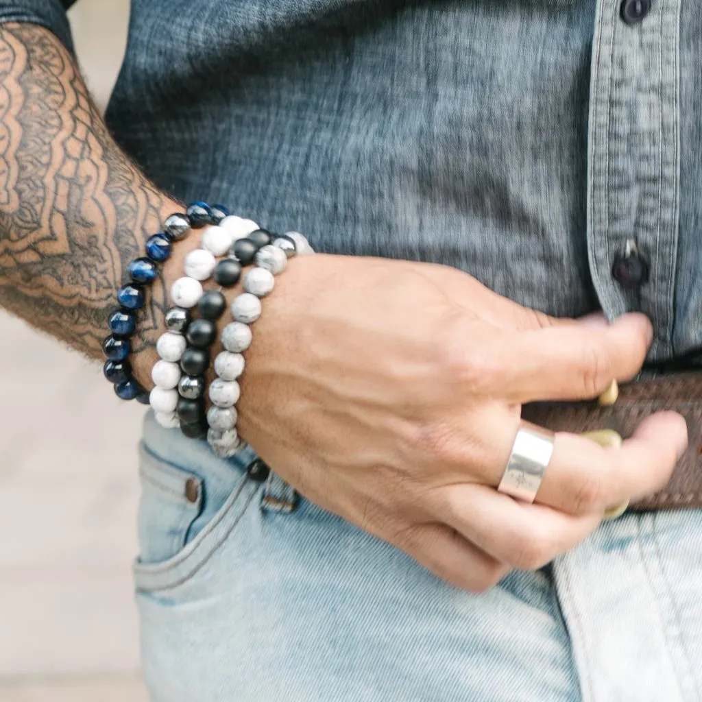 10mm Howlite Beaded Bracelet with Hematite Accent Bead