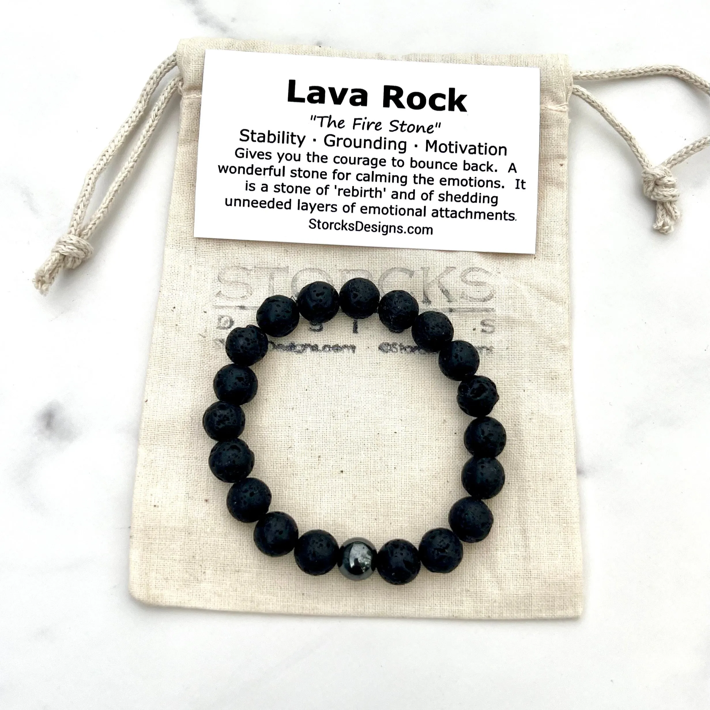 10mm Lava Rock Beaded Bracelet with Hematite Accent Bead