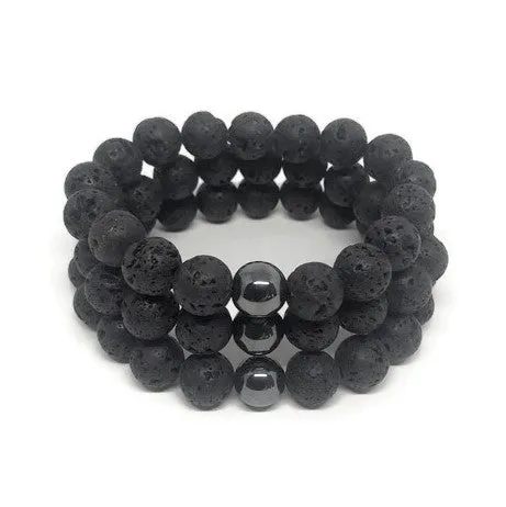 10mm Lava Rock Beaded Bracelet with Hematite Accent Bead