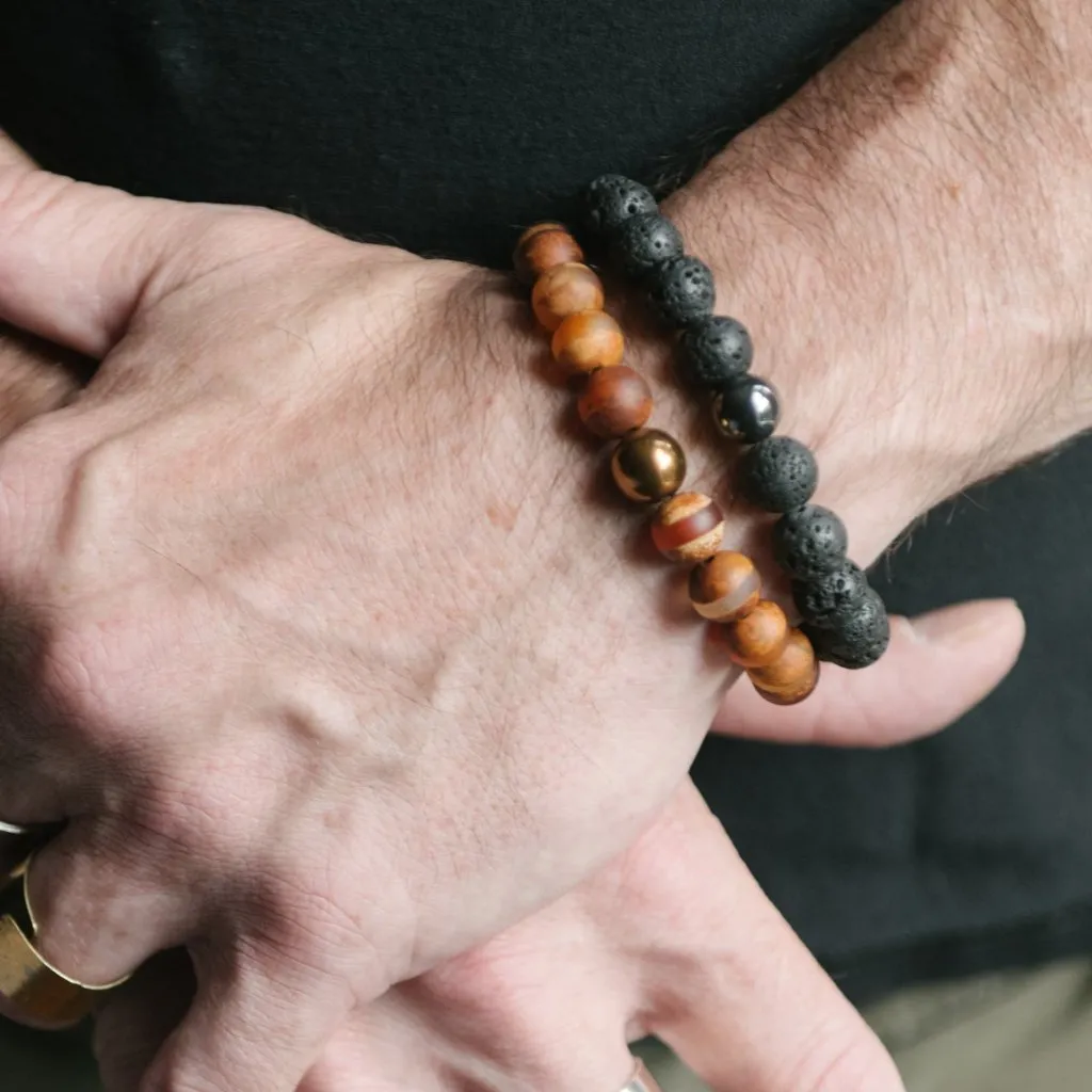 10mm Lava Rock Beaded Bracelet with Hematite Accent Bead