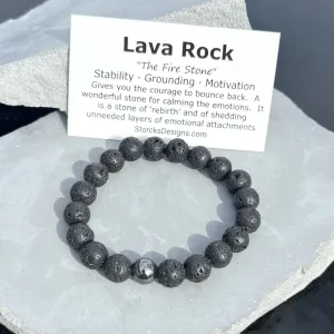 10mm Lava Rock Beaded Bracelet with Hematite Accent Bead