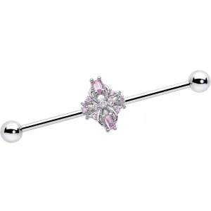 14 Gauge Pink Gem Opulent Cross Industrial Barbell 38mm