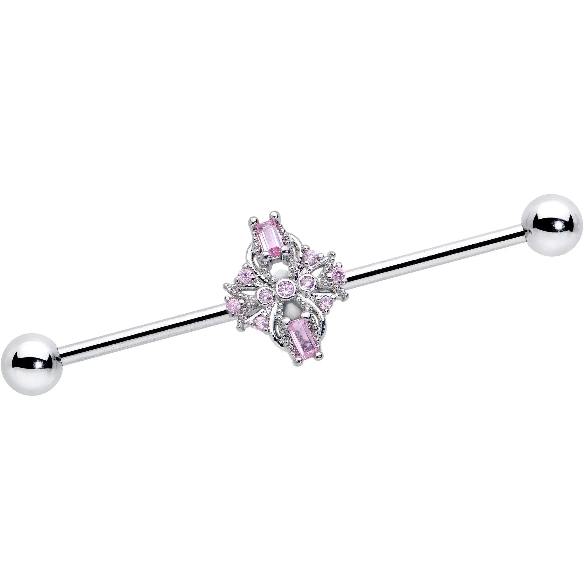 14 Gauge Pink Gem Opulent Cross Industrial Barbell 38mm
