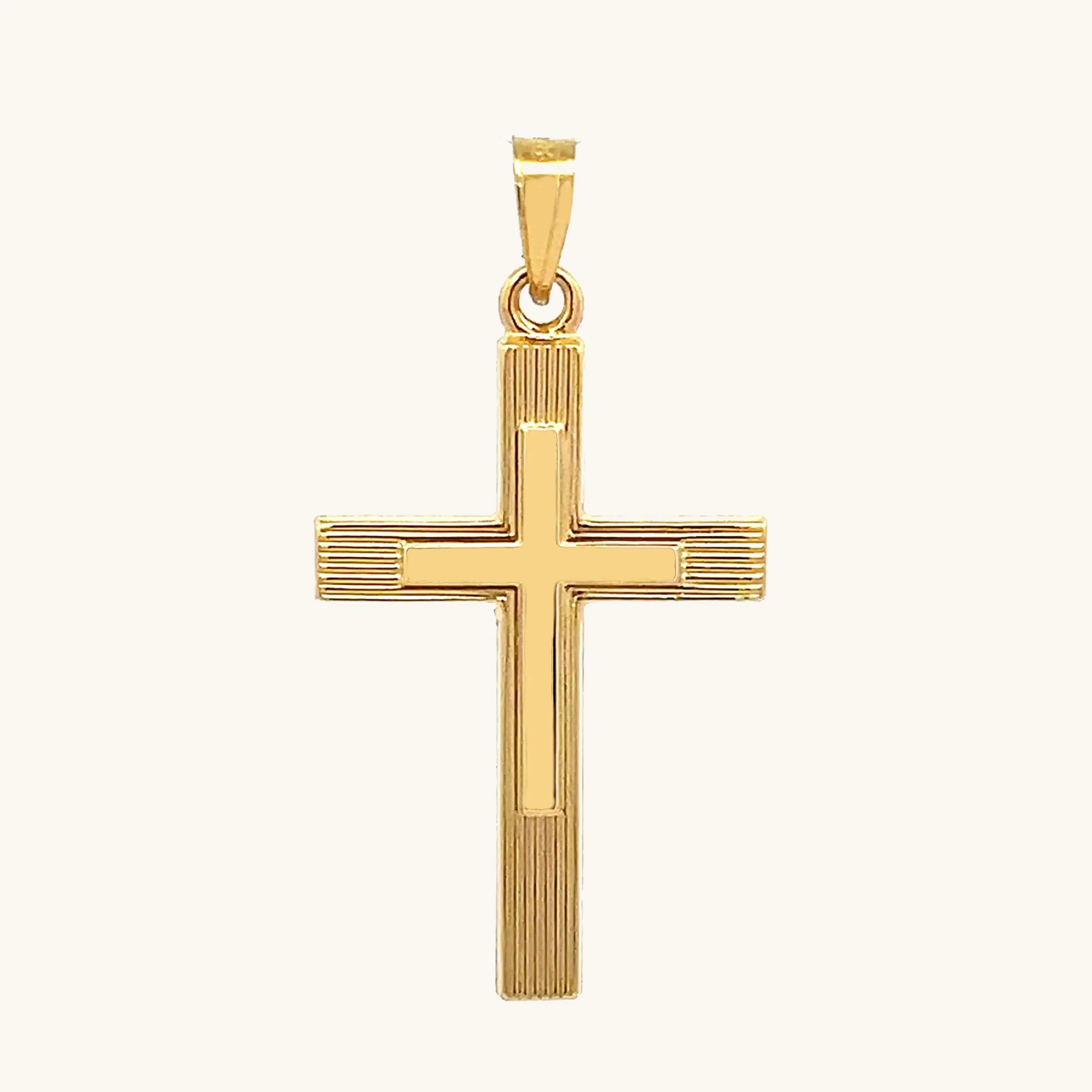 14K GOLD ENGINE-TURN DESIGN CROSS PENDANT