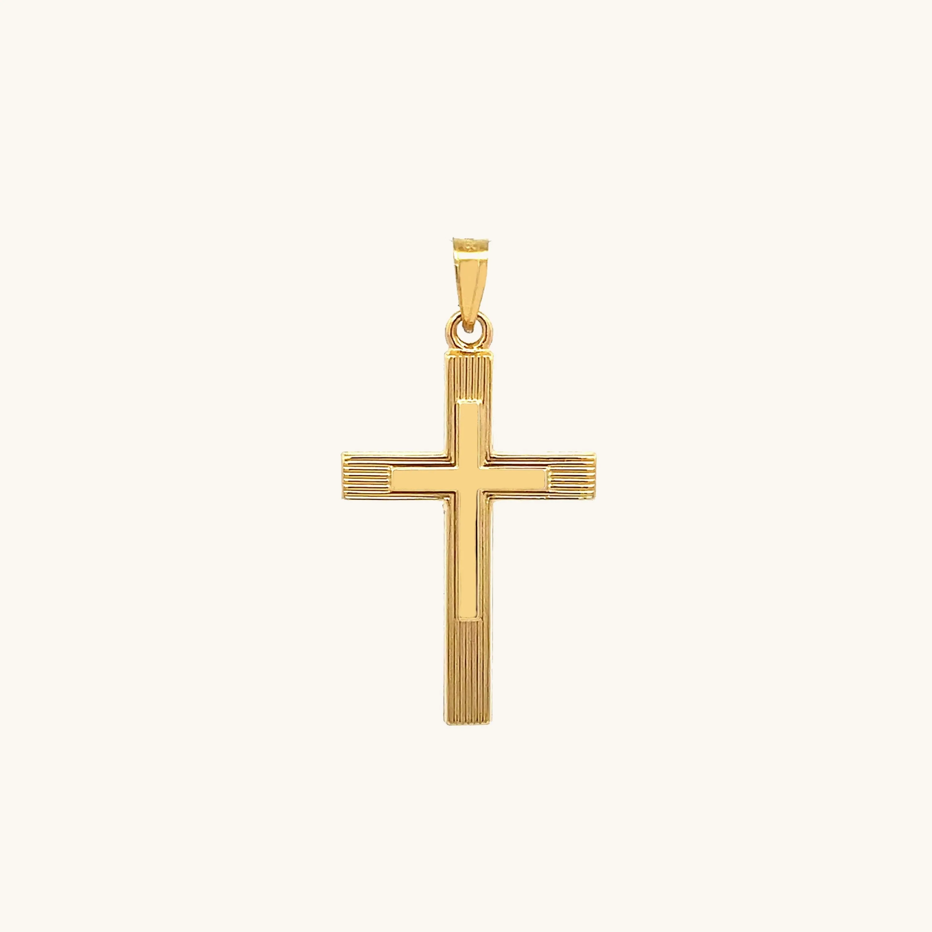 14K GOLD ENGINE-TURN DESIGN CROSS PENDANT