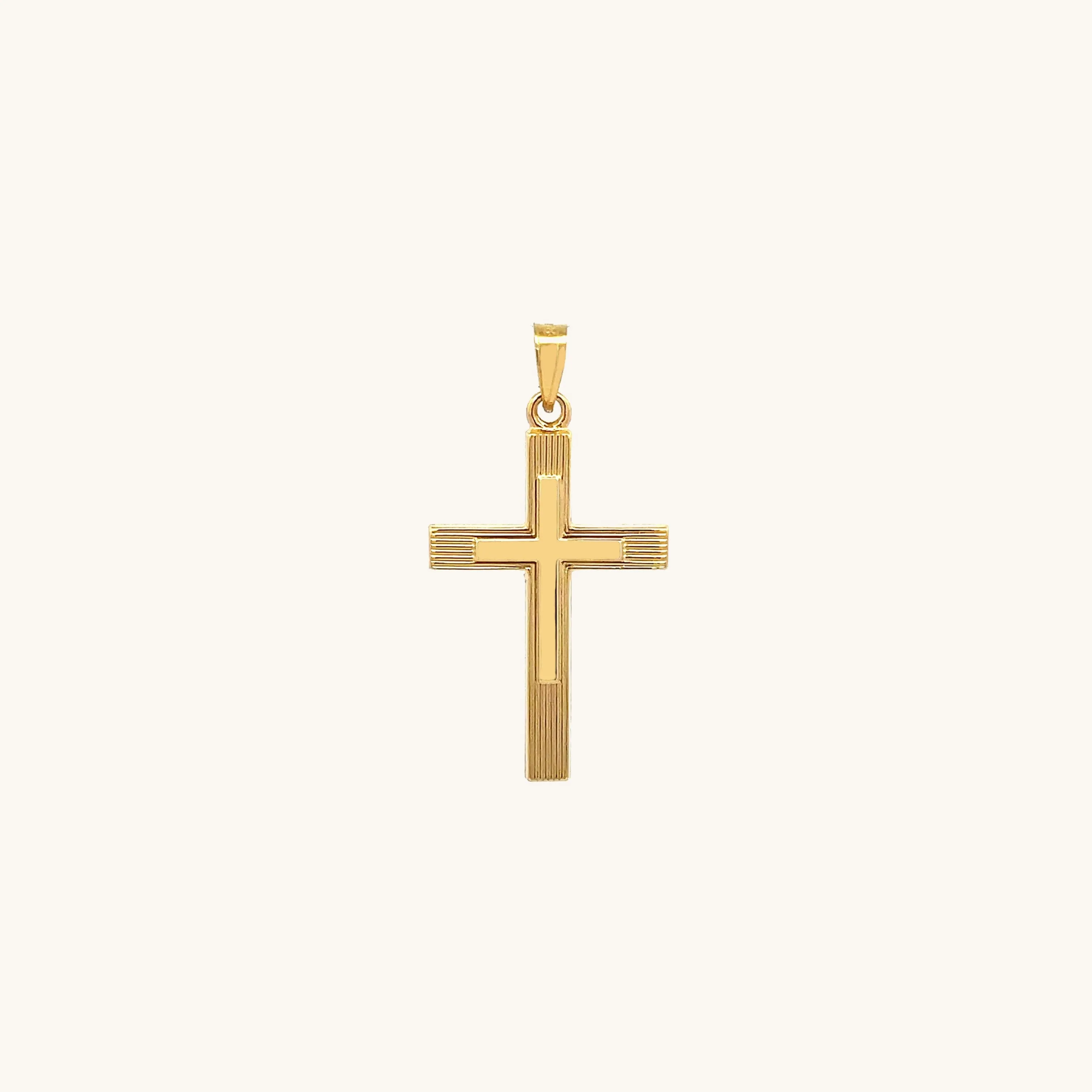 14K GOLD ENGINE-TURN DESIGN CROSS PENDANT