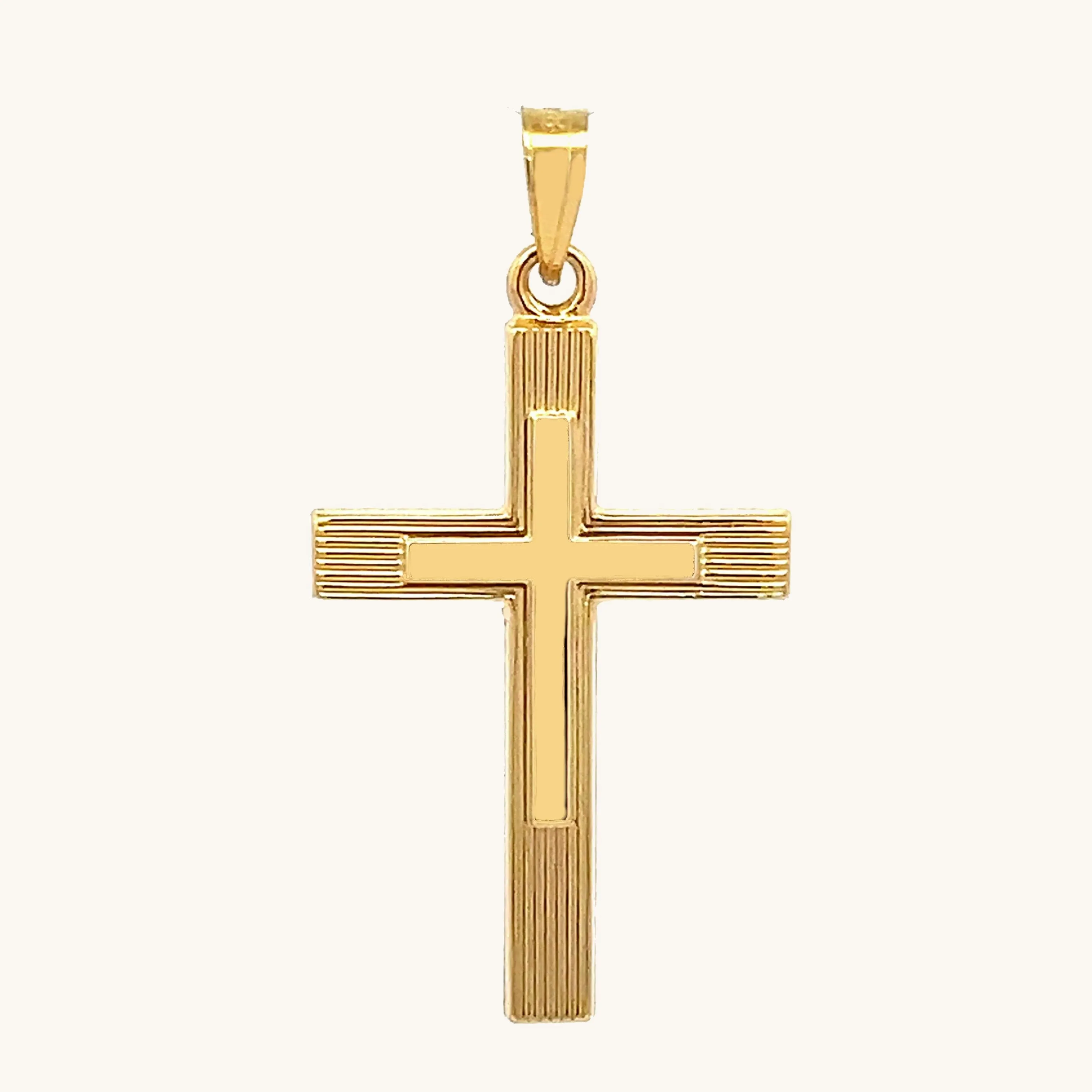 14K GOLD ENGINE-TURN DESIGN CROSS PENDANT