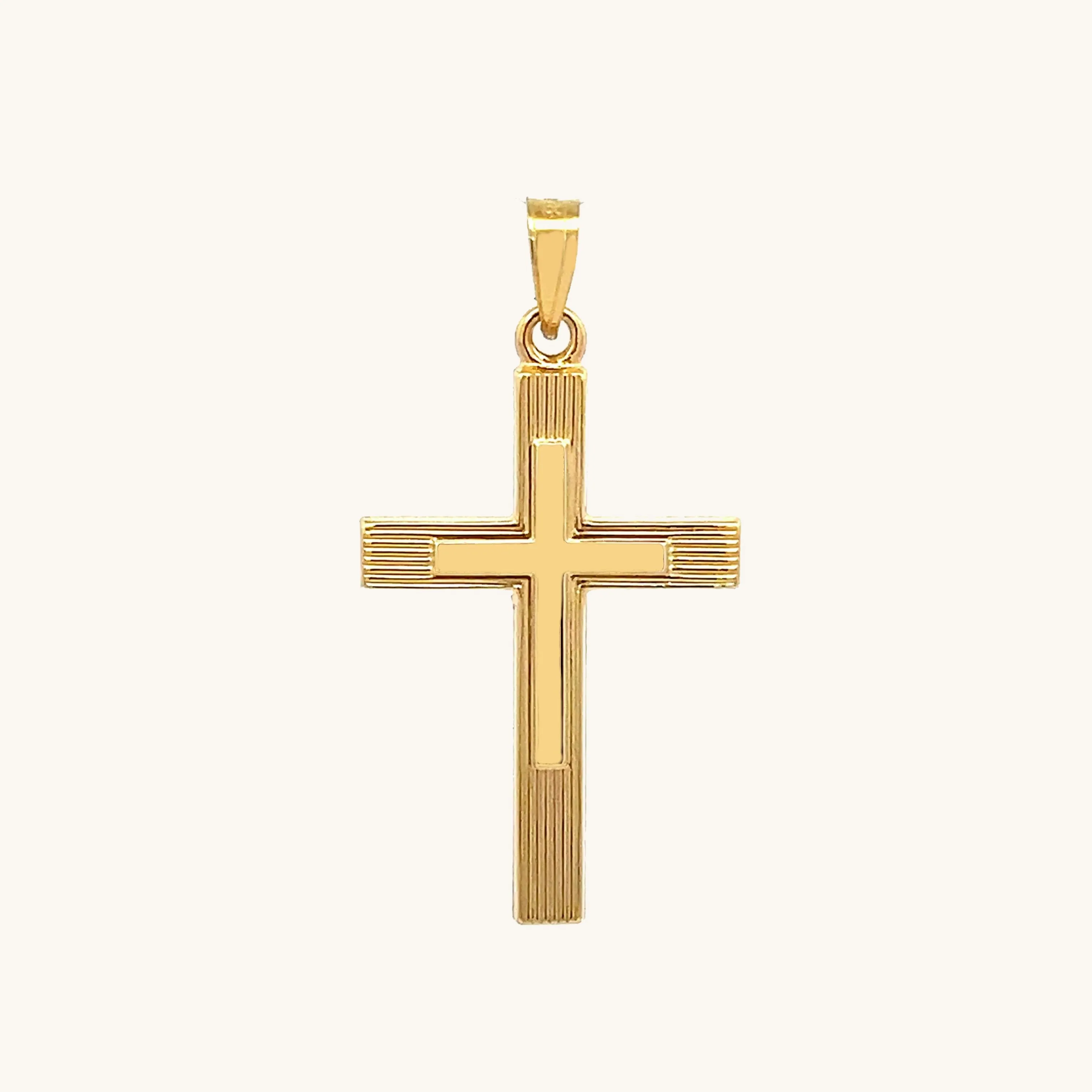 14K GOLD ENGINE-TURN DESIGN CROSS PENDANT