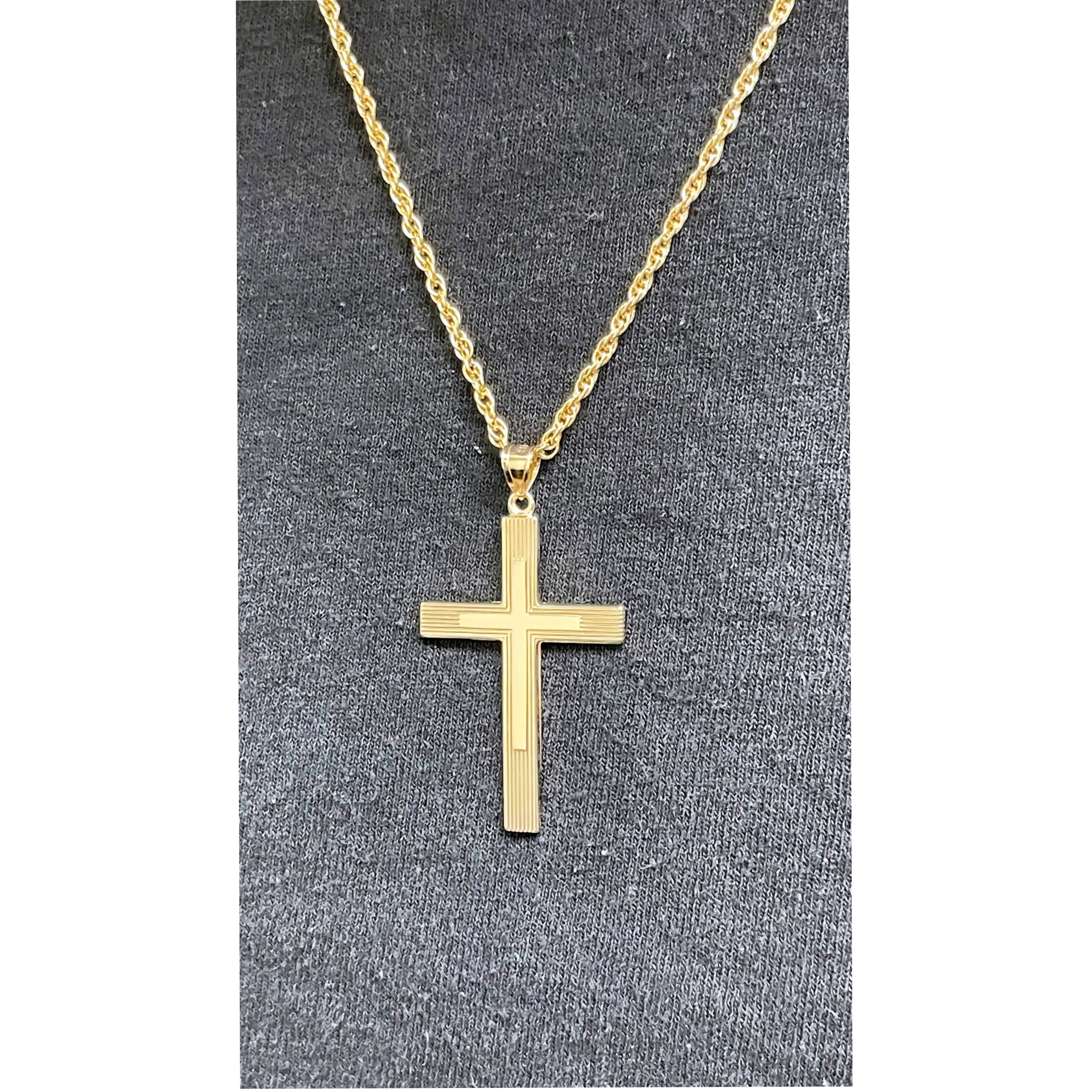 14K GOLD ENGINE-TURN DESIGN CROSS PENDANT