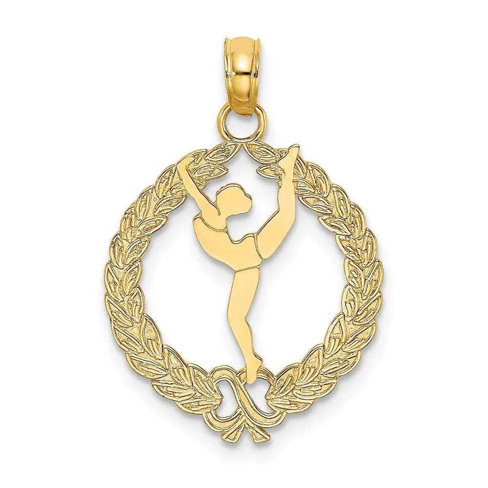 14k Solid Polished Framed Gymnast Charm