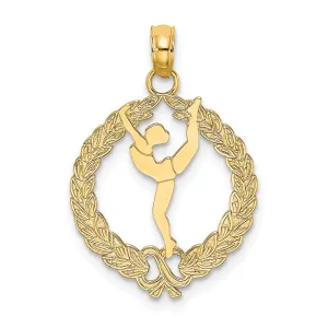 14k Solid Polished Framed Gymnast Charm