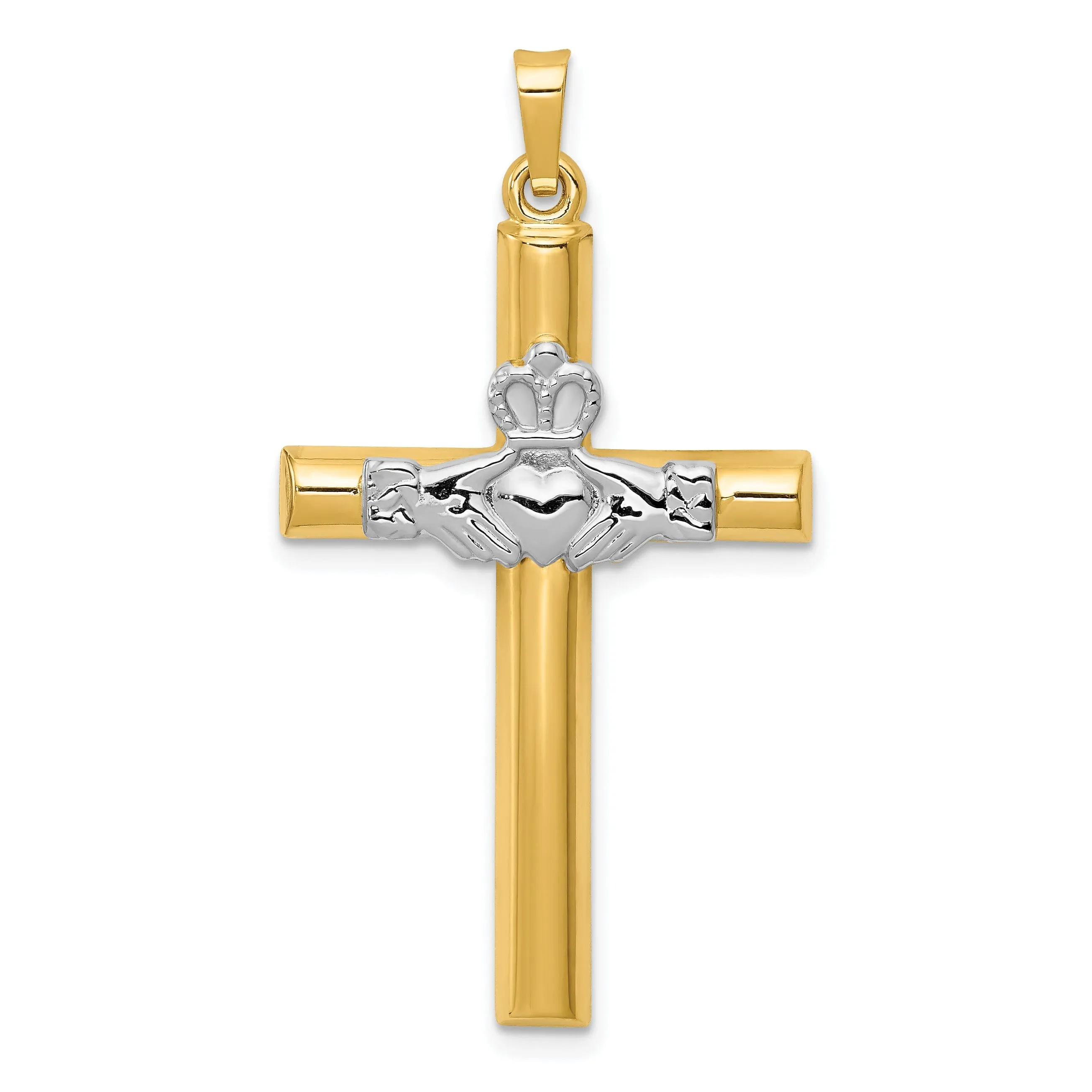 14k Two-Tone Gold Claddagh Cross Pendant
