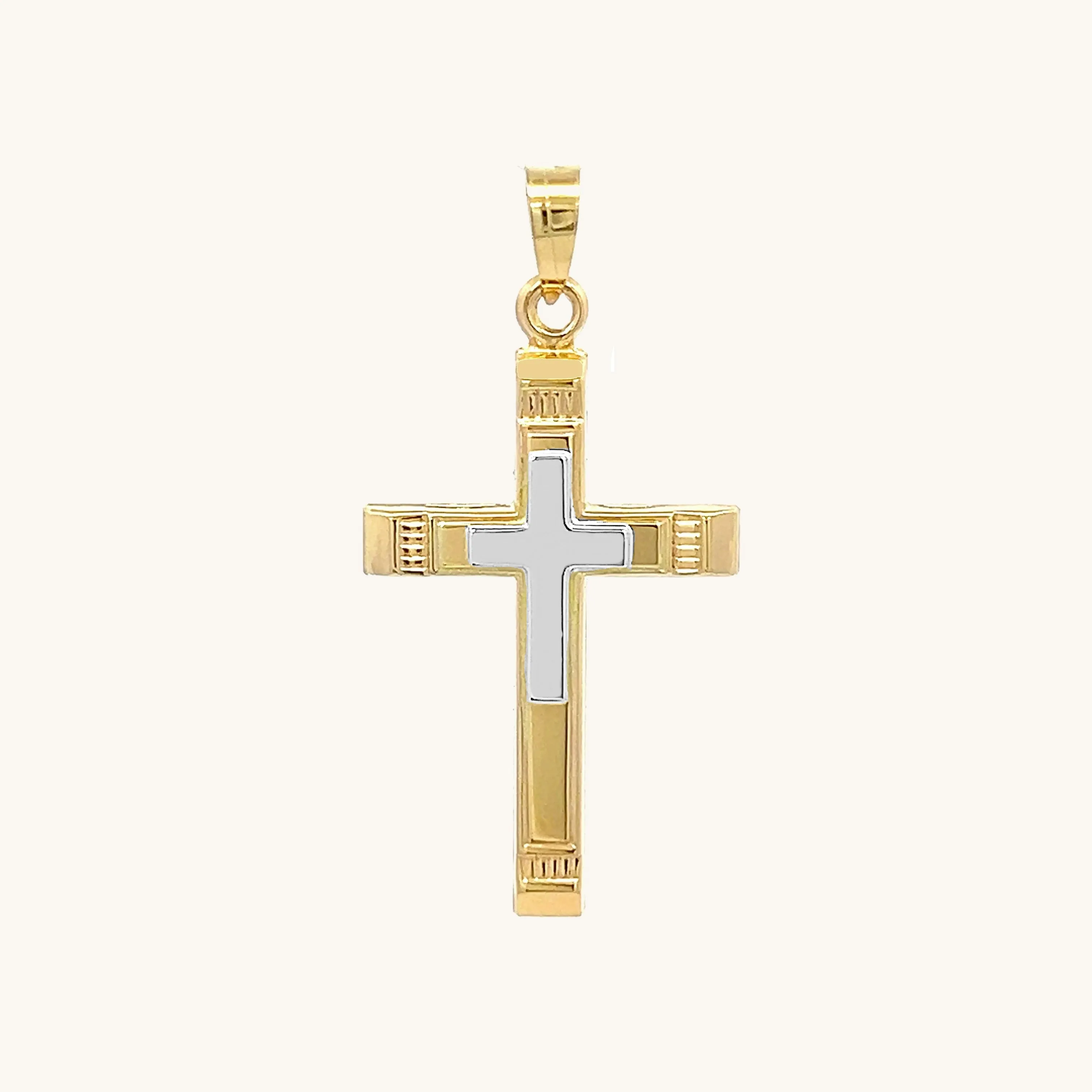 14K TWO-TONE GOLD CROSS ON CROSS PENDANT