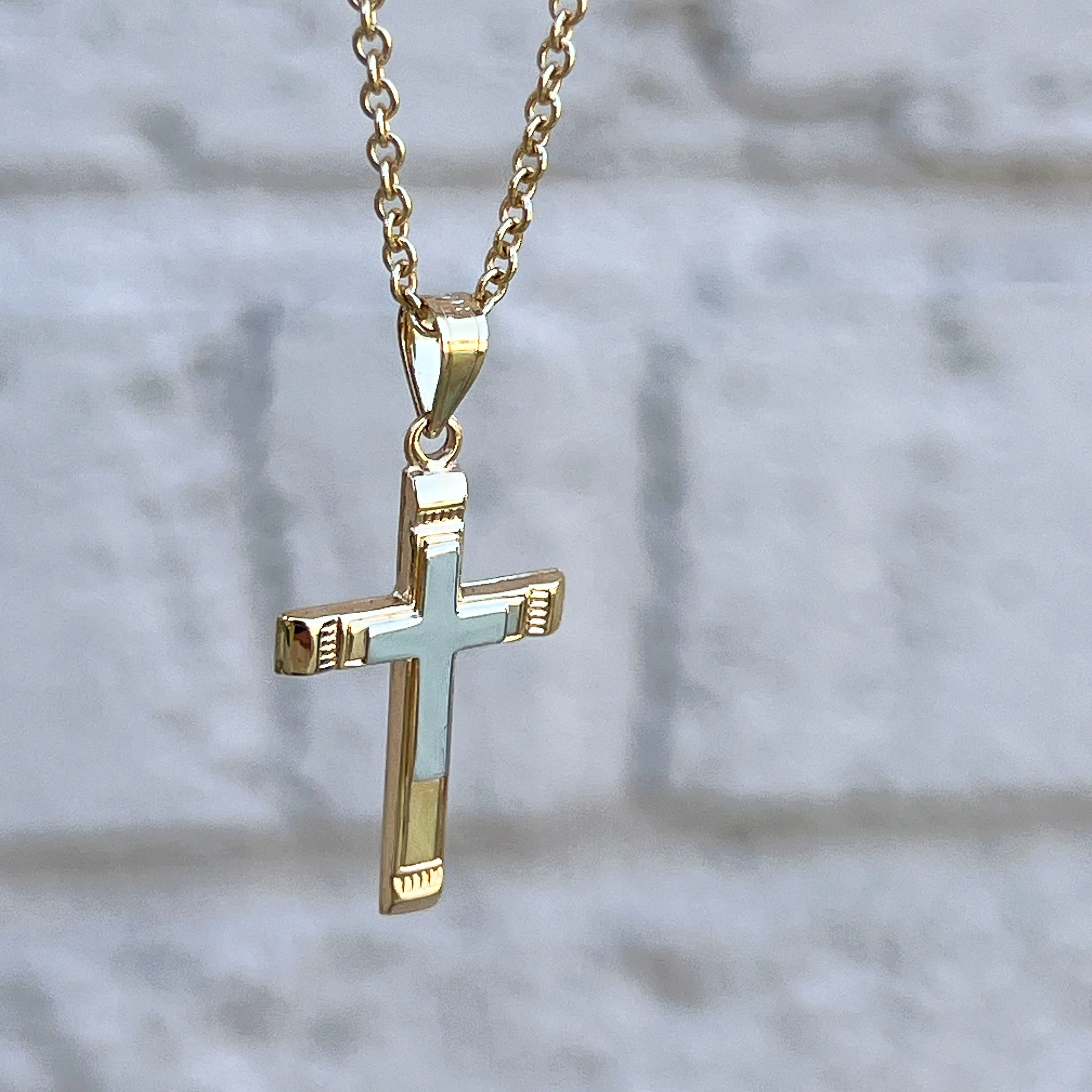 14K TWO-TONE GOLD CROSS ON CROSS PENDANT