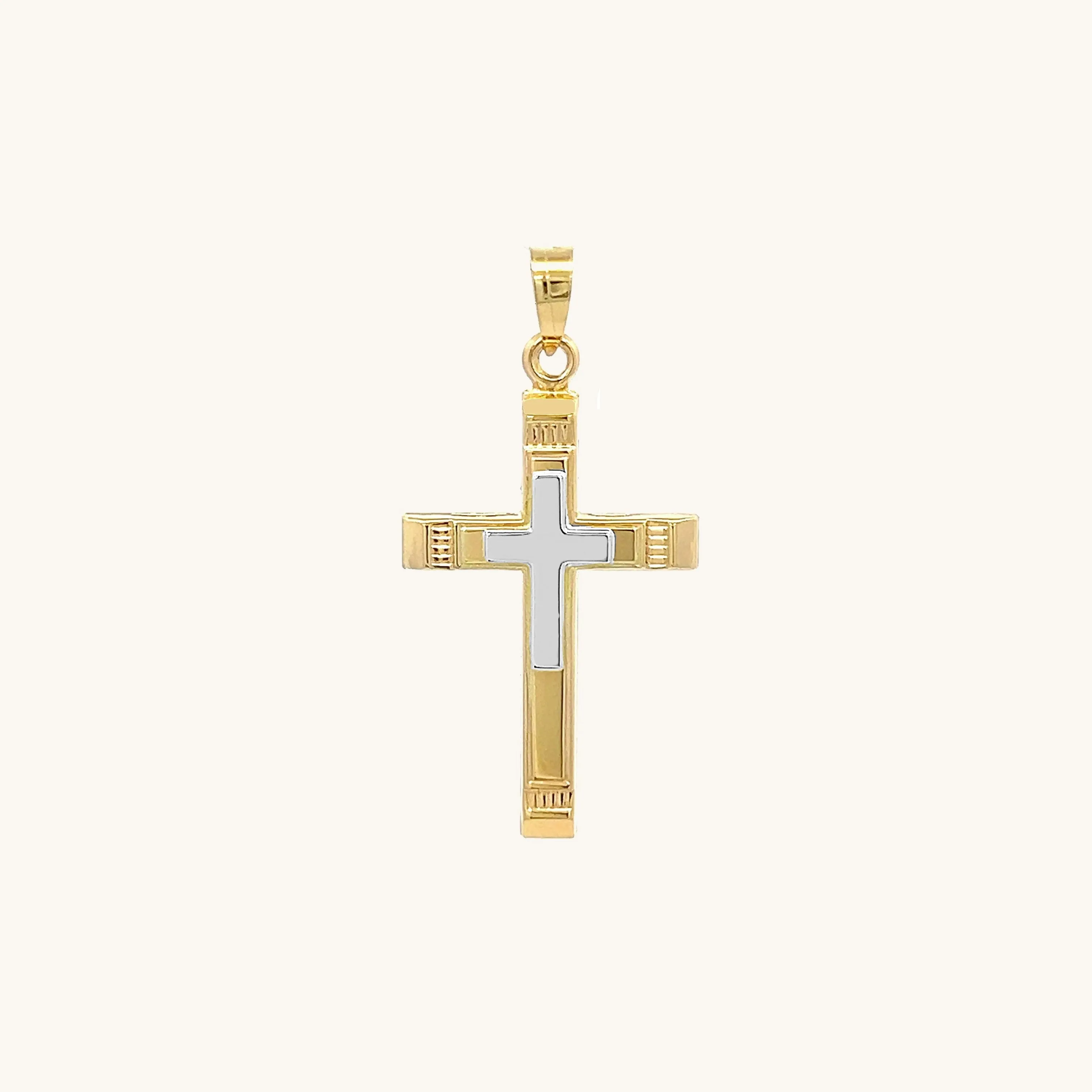 14K TWO-TONE GOLD CROSS ON CROSS PENDANT