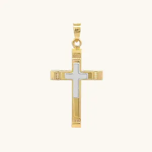 14K TWO-TONE GOLD CROSS ON CROSS PENDANT