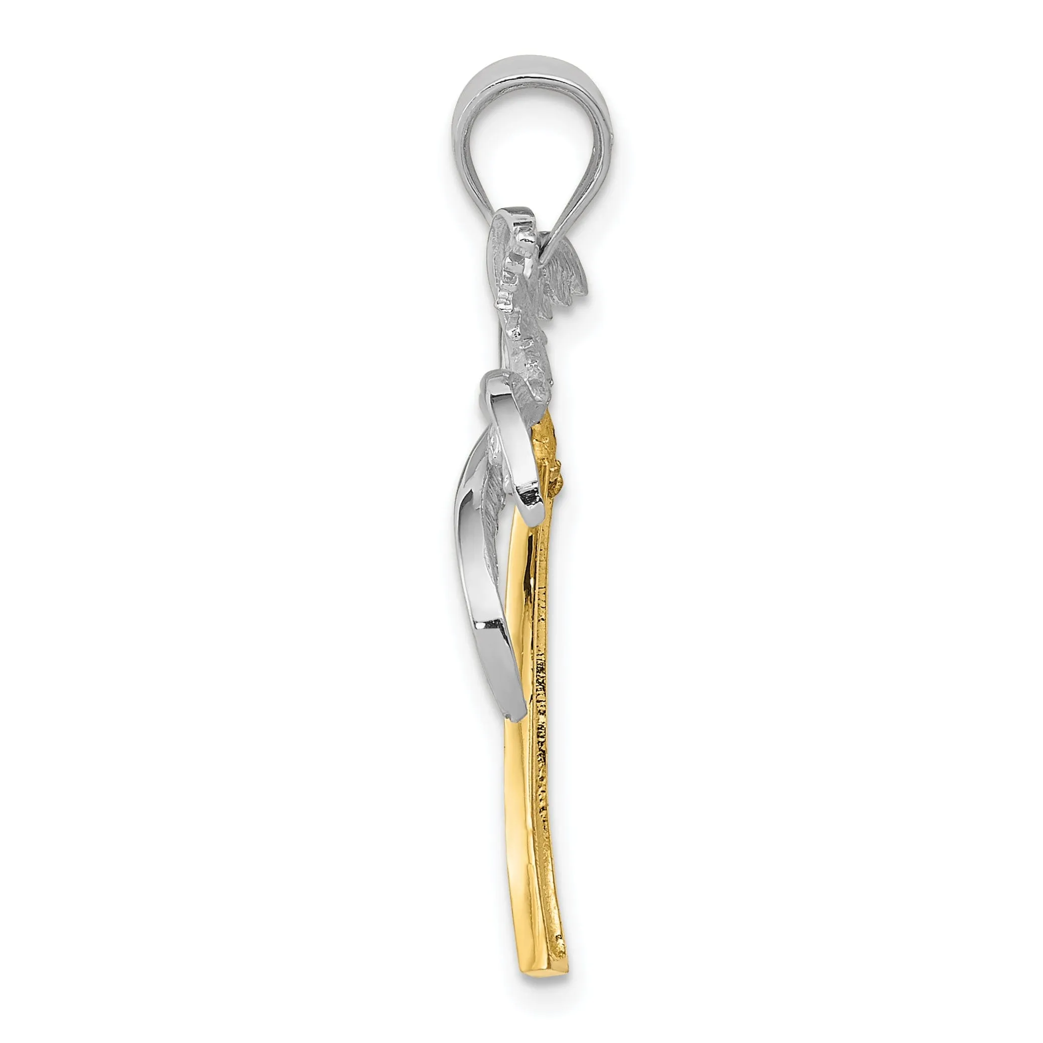 14k Two Tone Gold Solid Polished Engrave Finish Design Palm Tree Charm Pendant