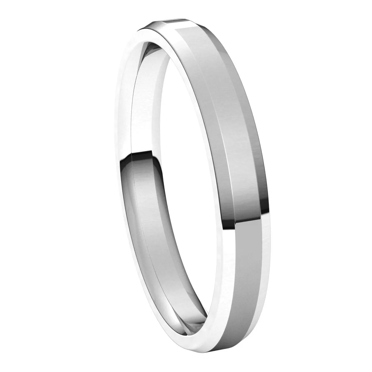 14K White 3 mm Beveled Edge Comfort Fit Light Band