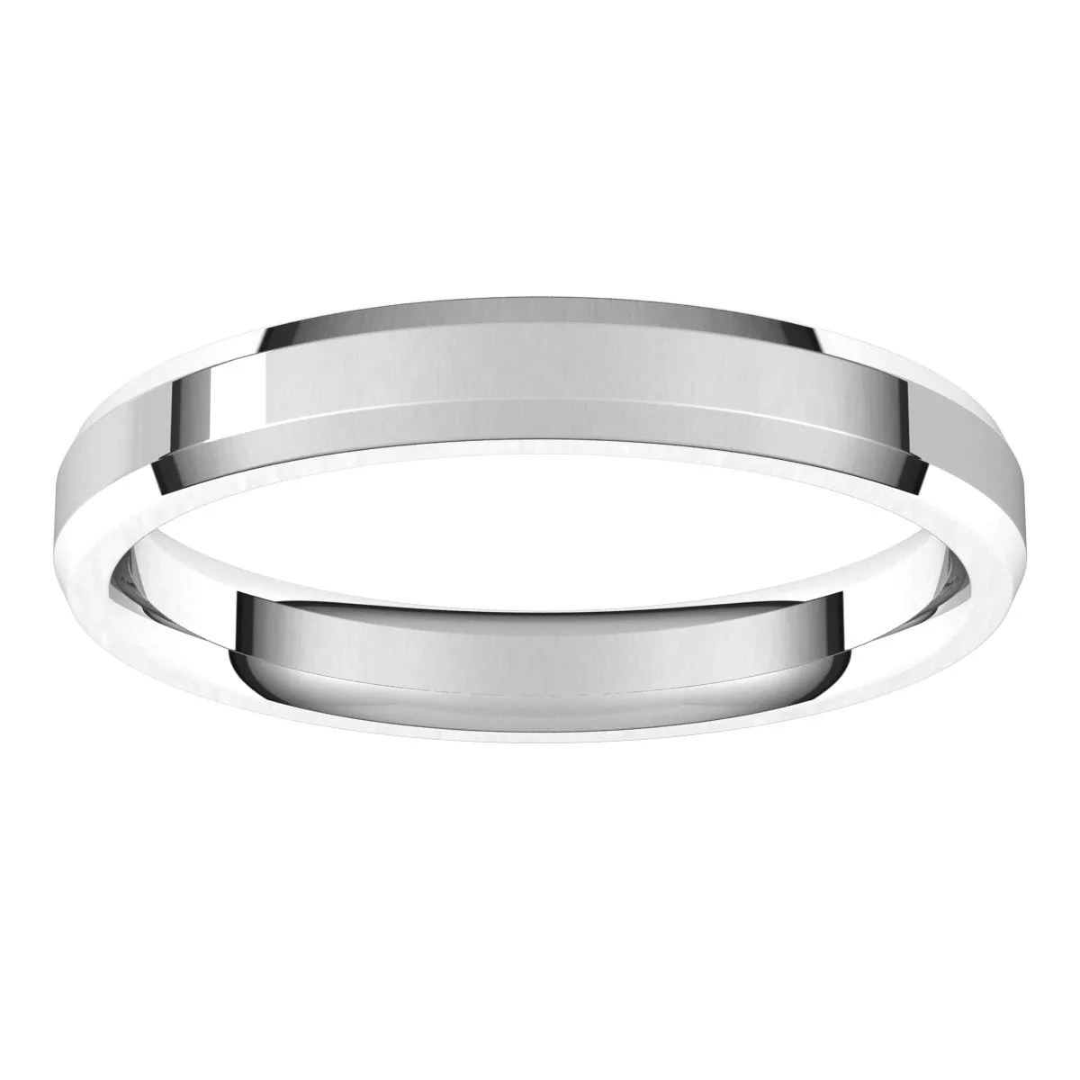 14K White 3 mm Beveled Edge Comfort Fit Light Band