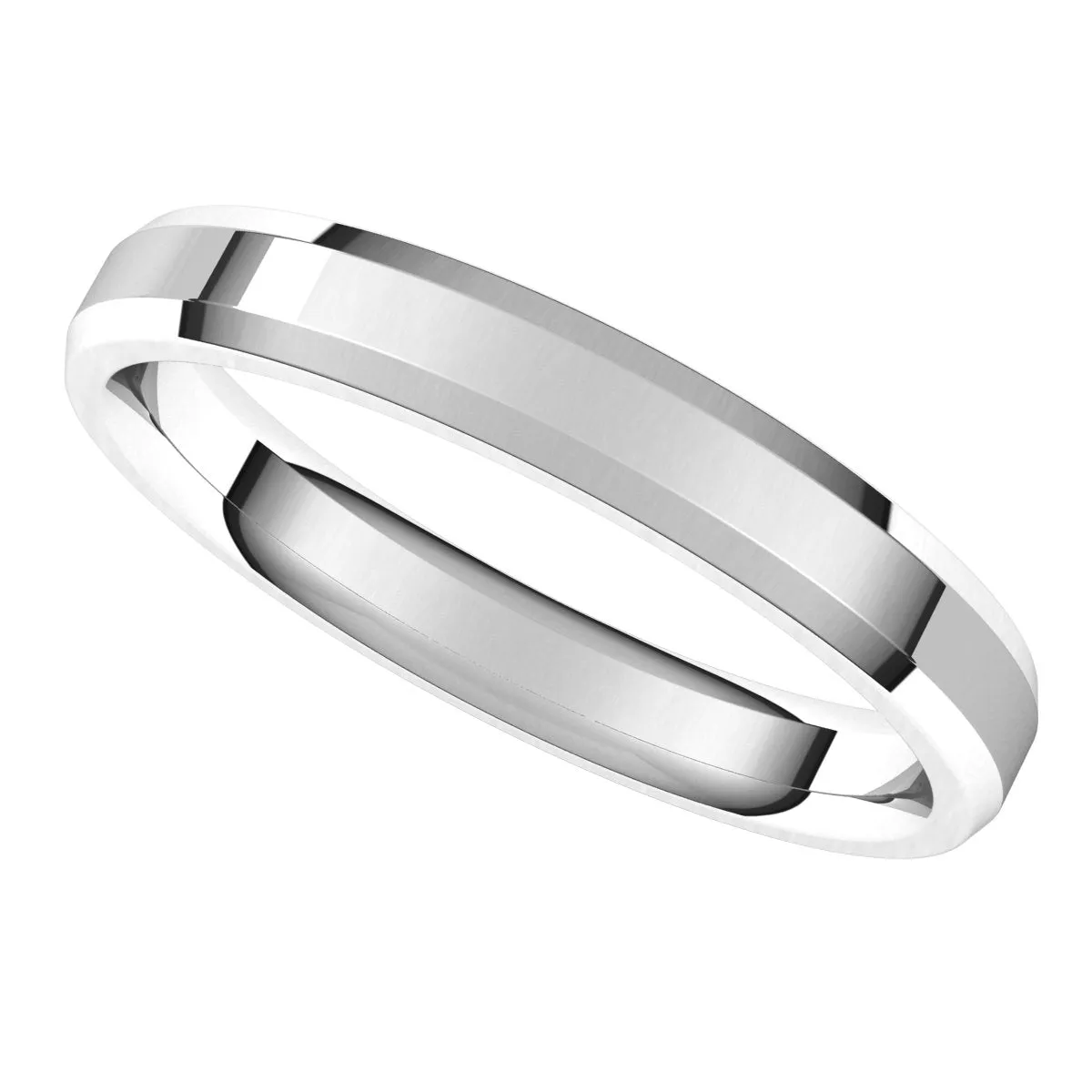 14K White 3 mm Beveled Edge Comfort Fit Light Band