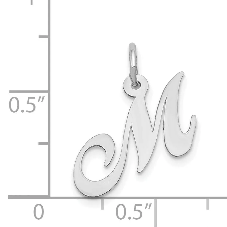 14K White Gold Small Size Fancy Script Letter M Initial Pendant