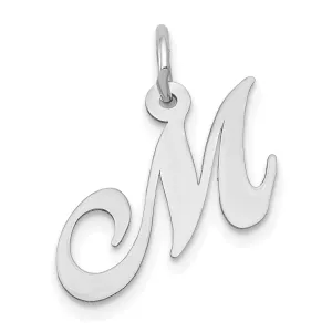 14K White Gold Small Size Fancy Script Letter M Initial Pendant
