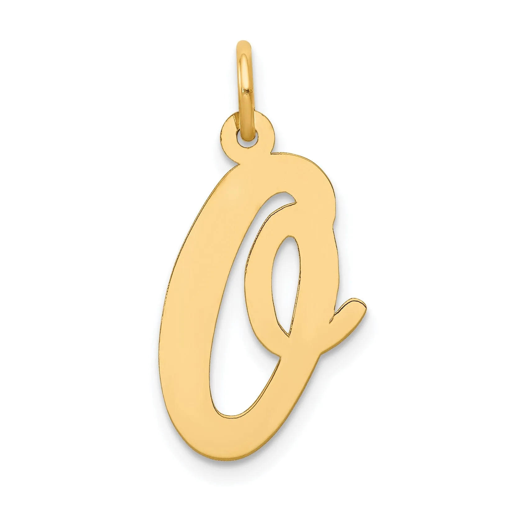14K Yellow Gold Large Size Fancy Script Design Letter O Initial Pendant