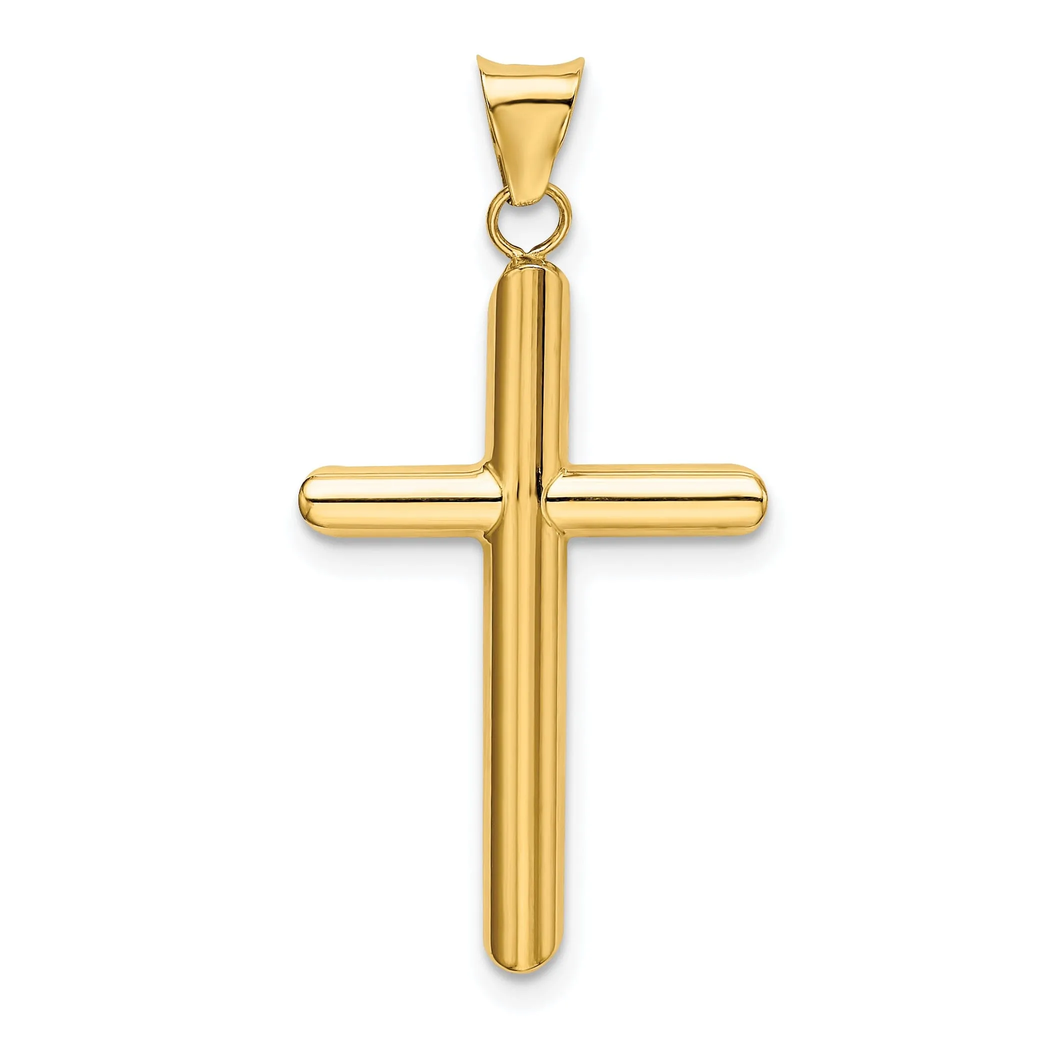 14k Yellow Gold Polished 3-D Tube Cross Pendant