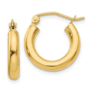 14k Yellow Gold Polished 3MM Round Hoop Earrings