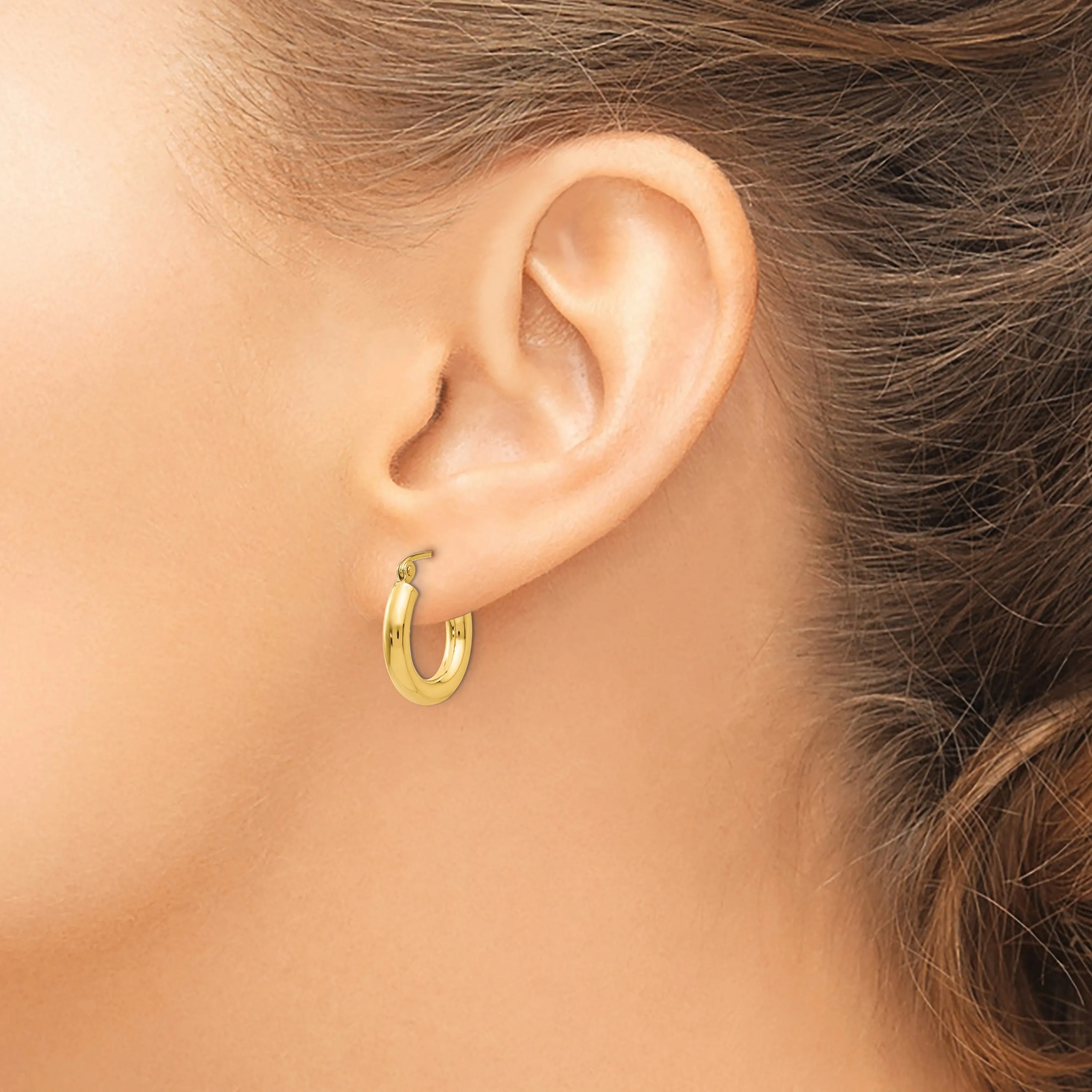 14k Yellow Gold Polished 3MM Round Hoop Earrings