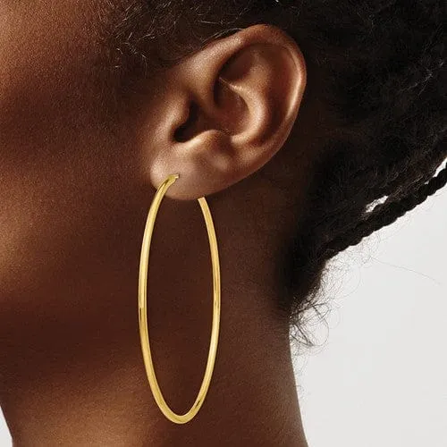 14k Yellow Gold Polished Endless Hoops 2mm x 65mm