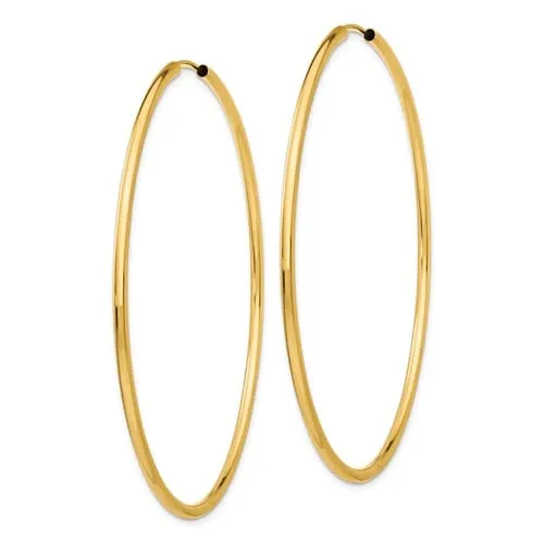 14k Yellow Gold Polished Endless Hoops 2mm x 65mm