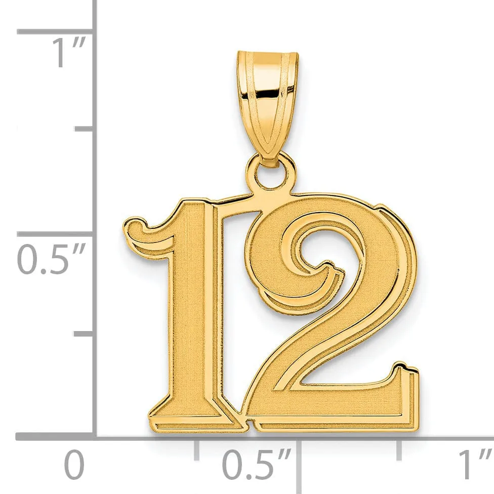 14k Yellow Gold Polished Etched Finish Number 12 Charm Pendant