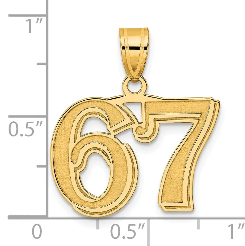 14k Yellow Gold Polished Etched Finish Number 67 Charm Pendant