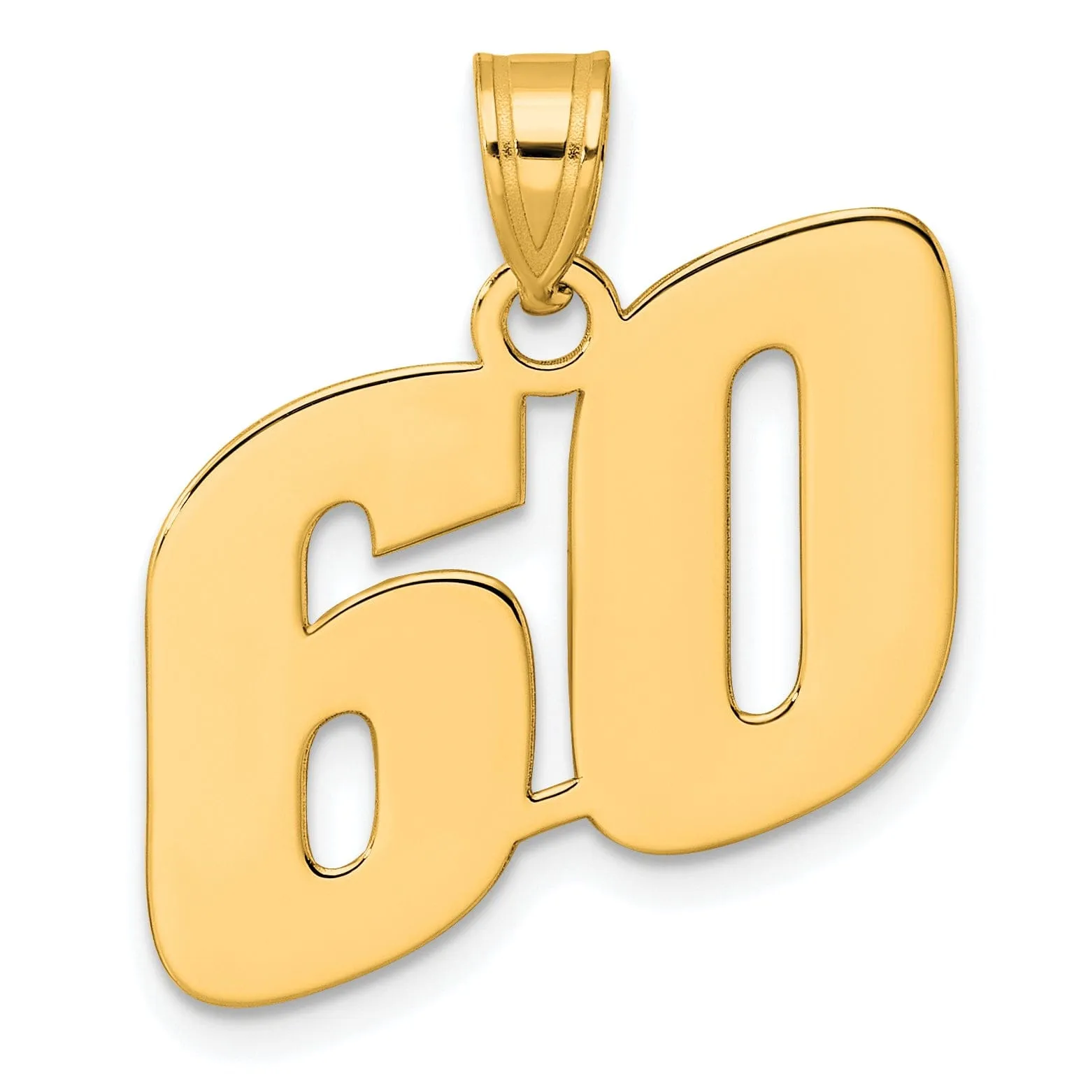 14k Yellow Gold Polished Finish Block Script Design Number 60 Charm Pendant