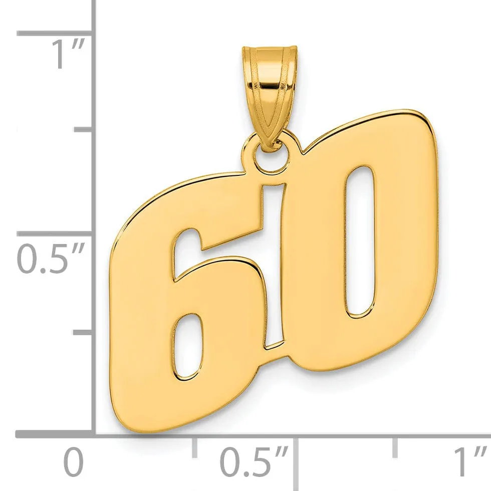 14k Yellow Gold Polished Finish Block Script Design Number 60 Charm Pendant