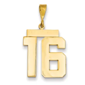 14k Yellow Gold Polished Finish Large Size Number 16 Charm Pendant