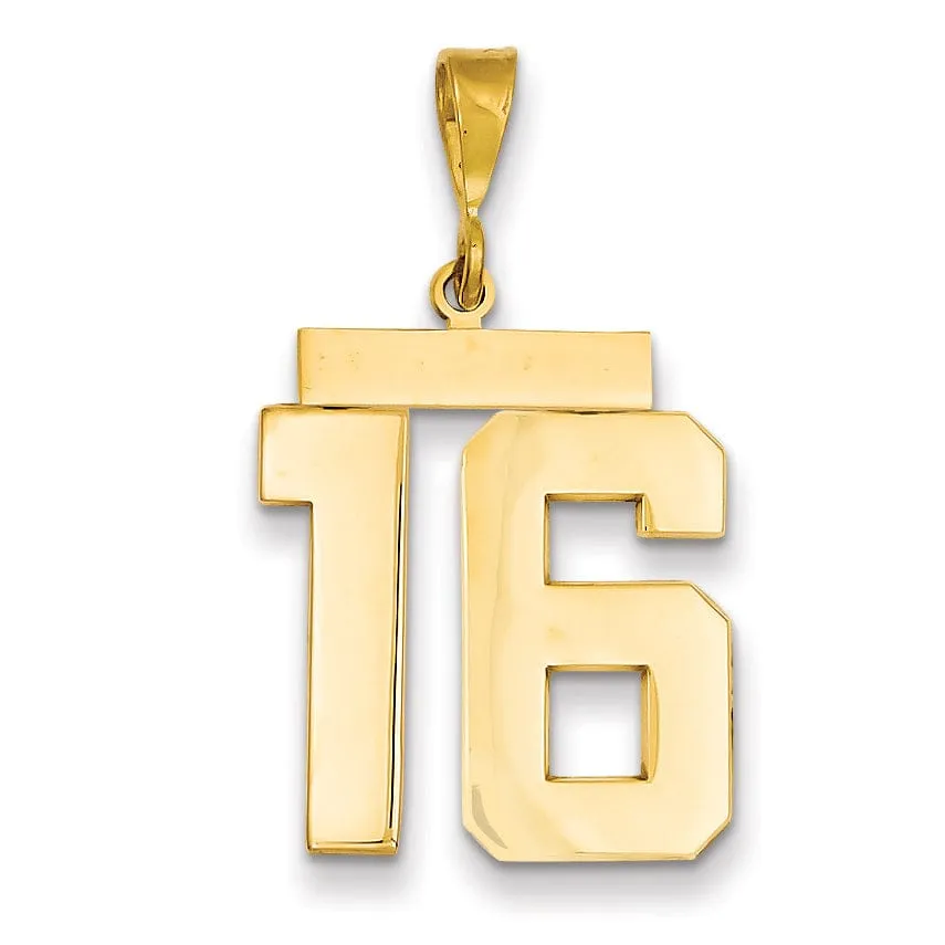 14k Yellow Gold Polished Finish Large Size Number 16 Charm Pendant