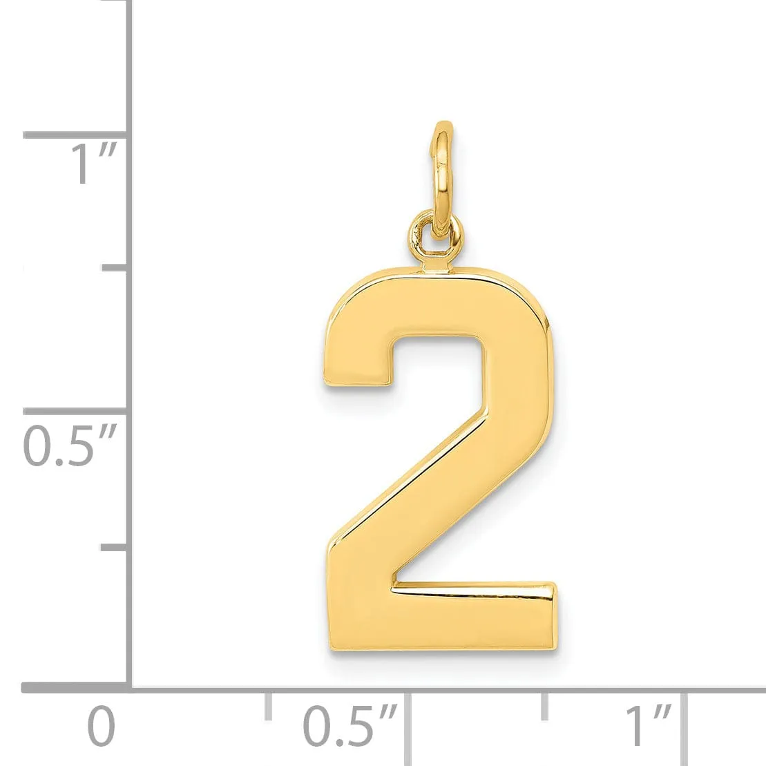 14k Yellow Gold Polished Finish Large Size Number 2 Charm Pendant