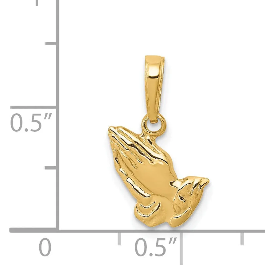 14k Yellow Gold Polished Texture Finish Solid Praying Hands Pendant