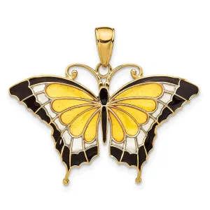 14K Yellow Gold Solid Casted Open Back Polished Finish Enameled Butterfly Charm Pendant
