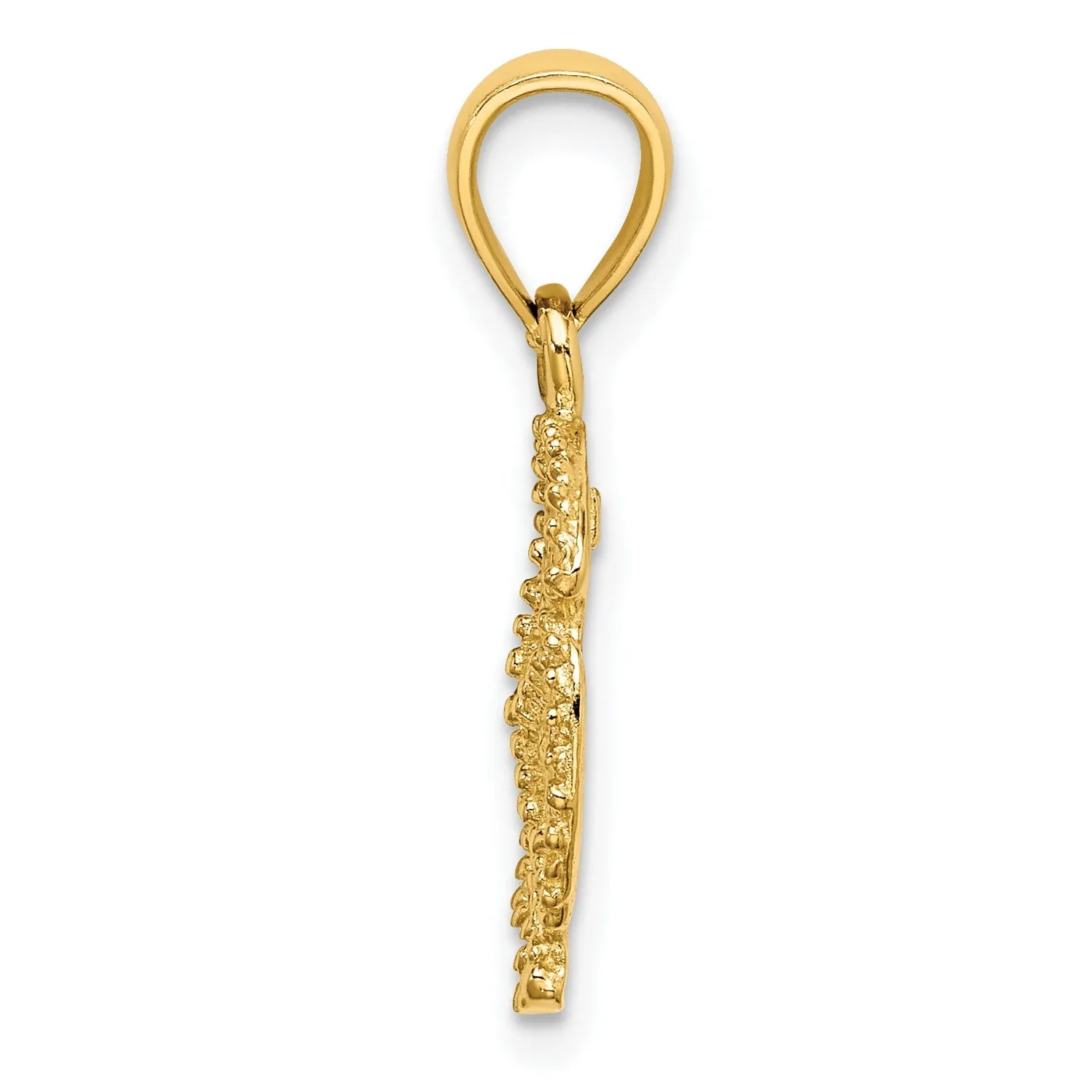 14K Yellow Gold Texture Polished Finish Starfish on Sea Sand Dollar Beaded Design Charm Pendant