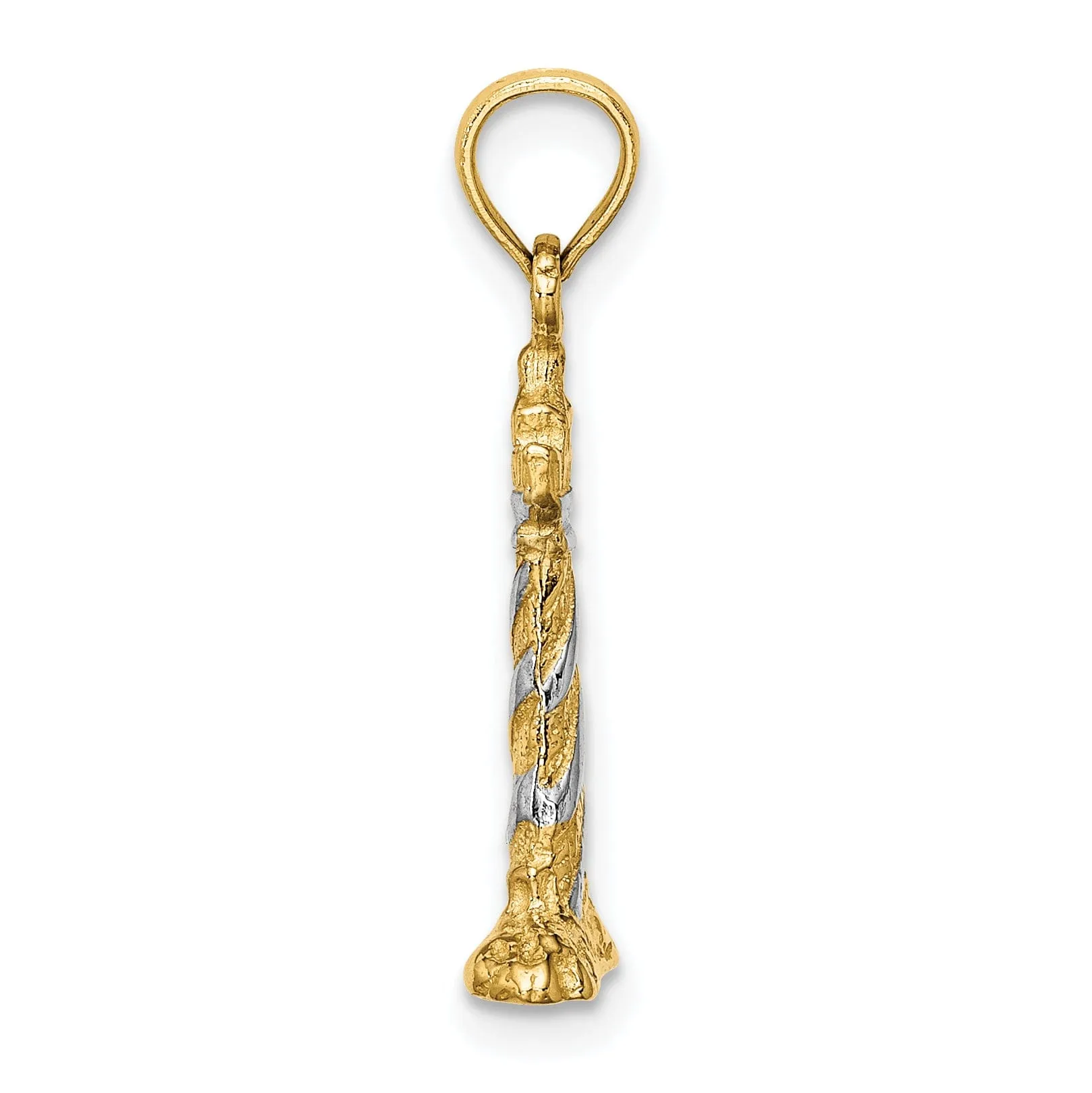 14K Yellow Gold White Rhodium Polished Finish 3-D Lighthouse Charm