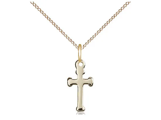14kt Gold Filled Cross Pendant on a 18 inch Gold Filled Light Curb Chain