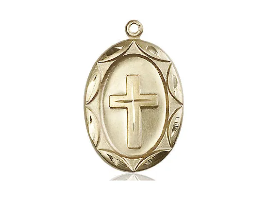 14kt Gold Filled Cross Pendant on a 24 inch Gold Plate Heavy Curb Chain