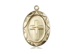 14kt Gold Filled Cross Pendant on a 24 inch Gold Plate Heavy Curb Chain