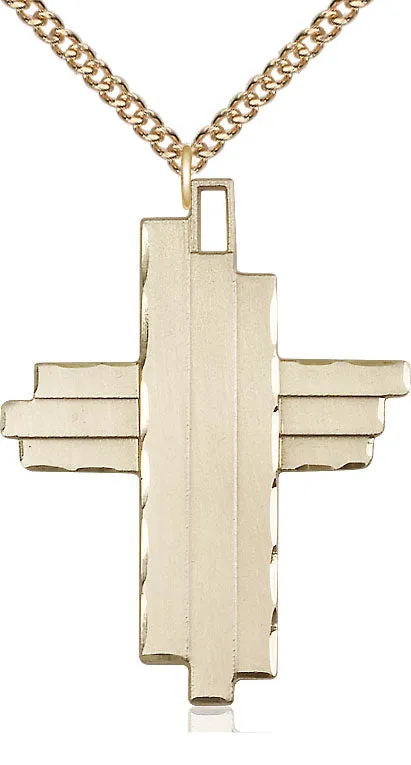 14kt Gold Filled Cross Pendant on a Gold Plate Curb Chain