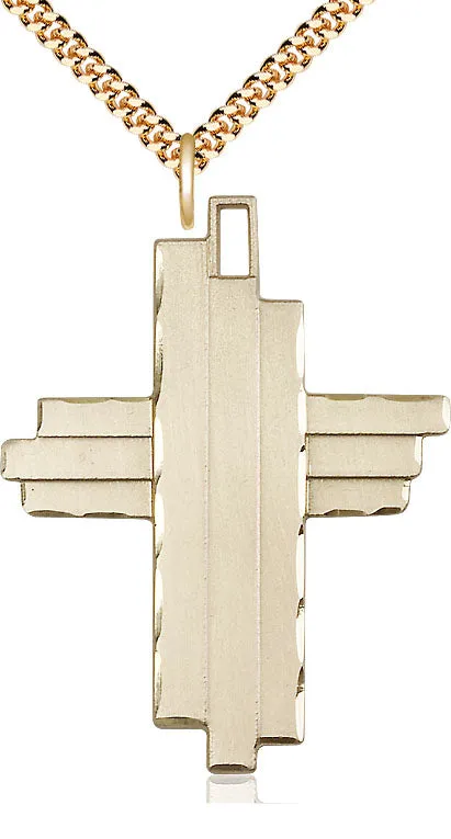 14kt Gold Filled Cross Pendant on a Gold Plate Curb Chain
